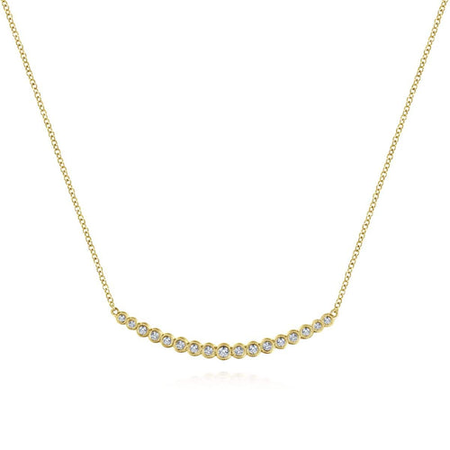 14K Yellow Gold Curved Bar Necklace with Round Diamonds - NK5796Y45JJ-Gabriel & Co.-Renee Taylor Gallery