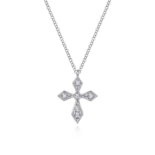 14K White Gold Vintage Inspired Pointed Diamond Cross Pendant Necklace - NK5953W45JJ-Gabriel & Co.-Renee Taylor Gallery