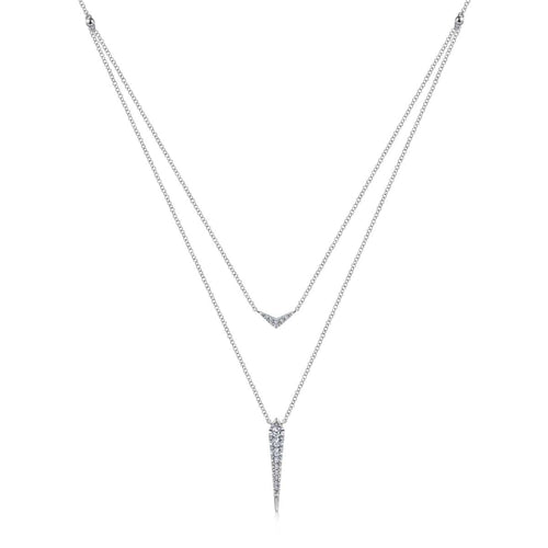 14K White Gold Layered Pavé Diamond Bar and Spike Pendant Necklace - NK6009W45JJ-Gabriel & Co.-Renee Taylor Gallery