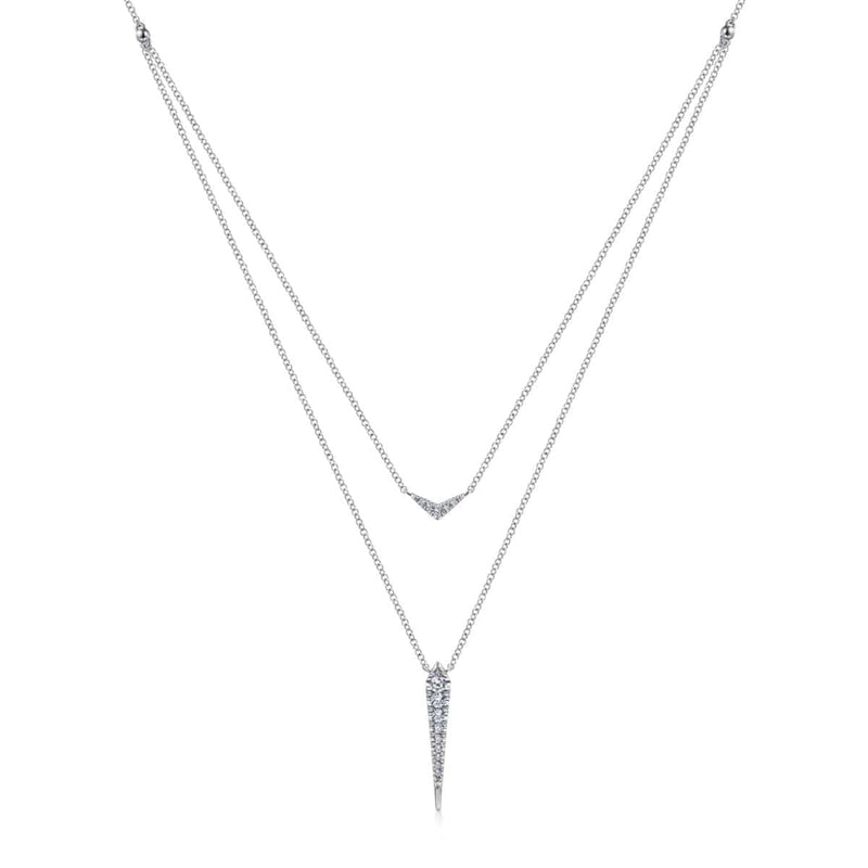 14K White Gold Layered Pavé Diamond Bar and Spike Pendant Necklace - NK6009W45JJ-Gabriel & Co.-Renee Taylor Gallery