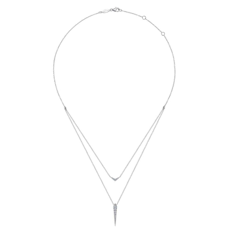 14K White Gold Layered Pavé Diamond Bar and Spike Pendant Necklace - NK6009W45JJ-Gabriel & Co.-Renee Taylor Gallery