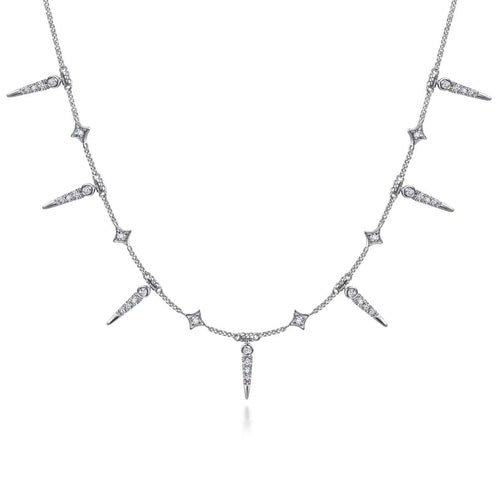 14K White Gold Alternating Diamond Spike Necklace - NK6019W45JJ-Gabriel & Co.-Renee Taylor Gallery