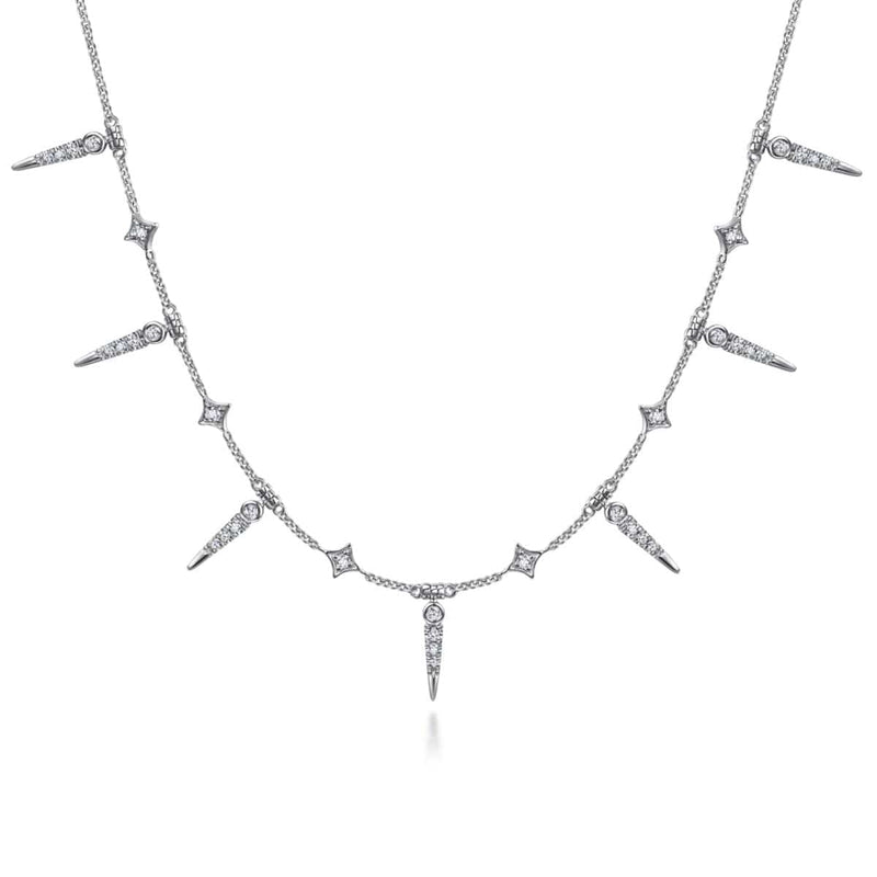 14K White Gold Alternating Diamond Spike Necklace - NK6019W45JJ-Gabriel & Co.-Renee Taylor Gallery