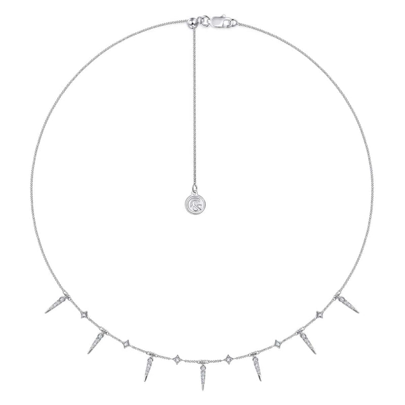 14K White Gold Alternating Diamond Spike Necklace - NK6019W45JJ-Gabriel & Co.-Renee Taylor Gallery