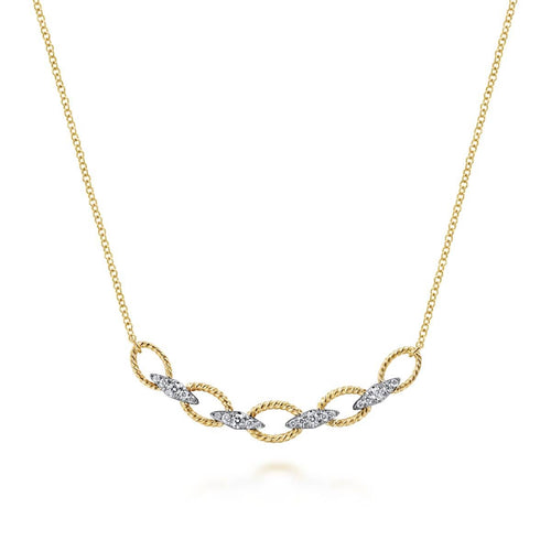 14K Yellow-White Gold Twisted Rope Oval Link Necklace with Diamond Connectors - NK6063M45JJ-Gabriel & Co.-Renee Taylor Gallery