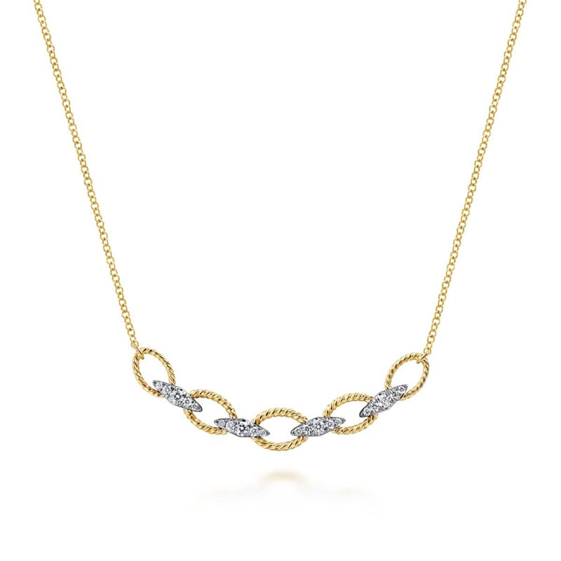 14K Yellow & White Gold Twisted Rope Oval Link Necklace with Diamond Connectors - NK6063M45JJ-Gabriel & Co.-Renee Taylor Gallery