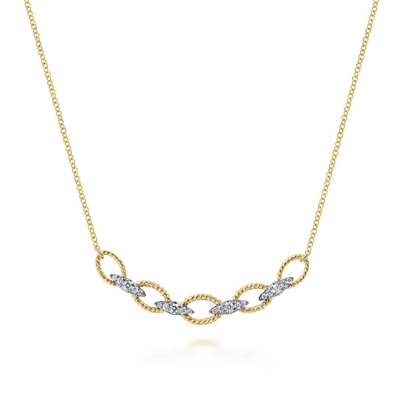 14K Yellow-White Gold Twisted Rope Oval Link Necklace with Diamond Connectors - NK6063M45JJ-Gabriel & Co.-Renee Taylor Gallery