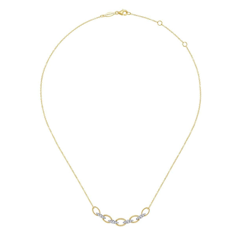 14K Yellow-White Gold Twisted Rope Oval Link Necklace with Diamond Connectors - NK6063M45JJ-Gabriel & Co.-Renee Taylor Gallery