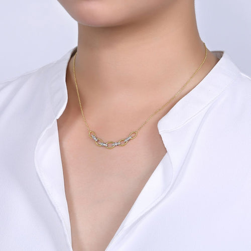 14K Yellow & White Gold Twisted Rope Oval Link Necklace with Diamond Connectors - NK6063M45JJ-Gabriel & Co.-Renee Taylor Gallery