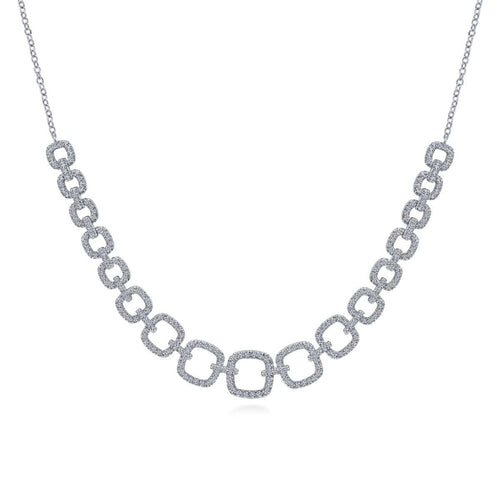 14K White Gold Diamond Pavé Graduating Square Link Necklace - NK6072W45JJ-Gabriel & Co.-Renee Taylor Gallery