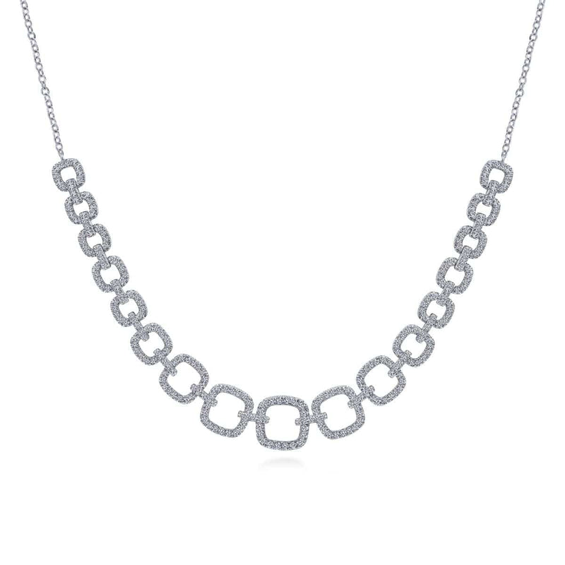 14K White Gold Diamond Pavé Graduating Square Link Necklace - NK6072W45JJ-Gabriel & Co.-Renee Taylor Gallery