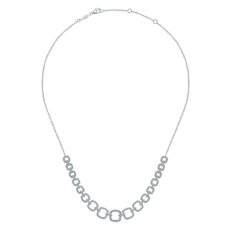 14K White Gold Diamond Pavé Graduating Square Link Necklace - NK6072W45JJ-Gabriel & Co.-Renee Taylor Gallery