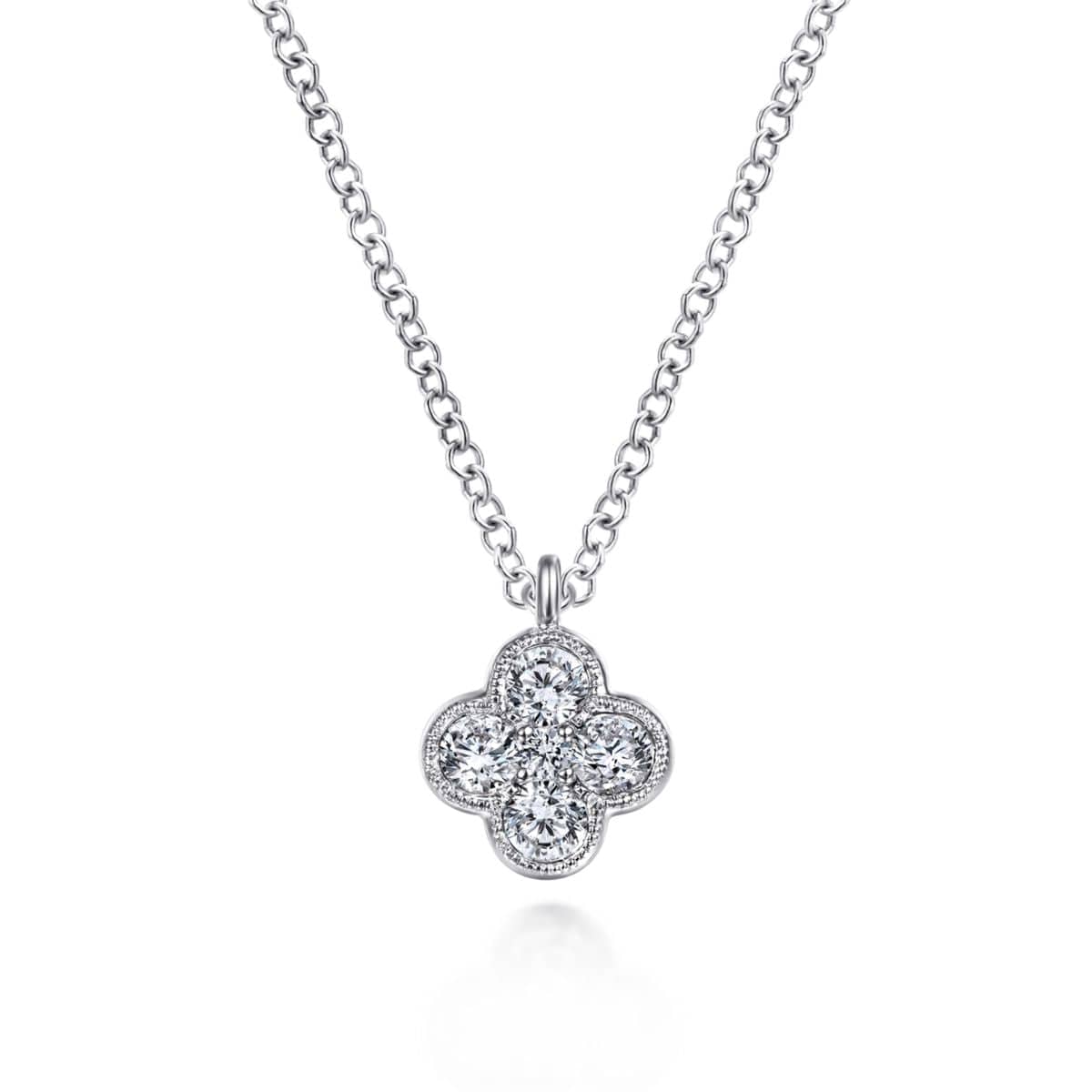 ★BTS 着用★COLDFRAME★Mother's White Quartz Necklac.e★ 14K White Gold Diamond Clover Pendant Necklace - NK6082W45JJ