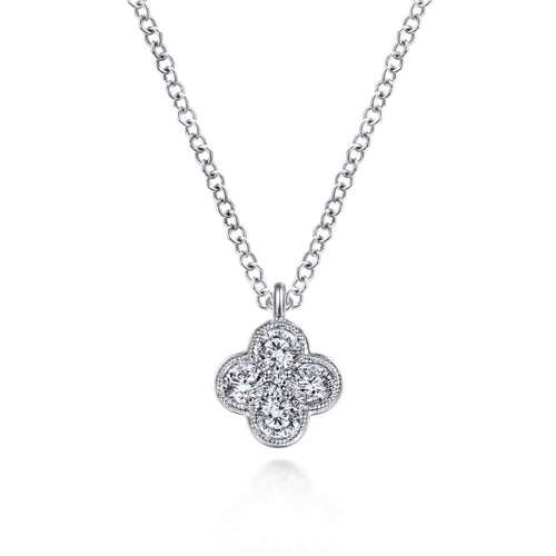 14K White Gold Diamond Clover Pendant Necklace - NK6082W45JJ-Gabriel & Co.-Renee Taylor Gallery