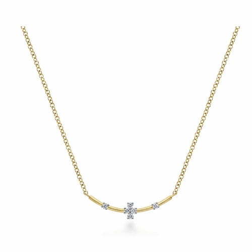 14K Yellow Gold Curved Bar Necklace with Diamond Stations - NK6111Y45JJ-Gabriel & Co.-Renee Taylor Gallery