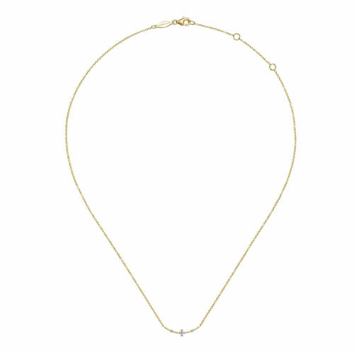 14K Yellow Gold Curved Bar Necklace with Diamond Stations - NK6111Y45JJ-Gabriel & Co.-Renee Taylor Gallery