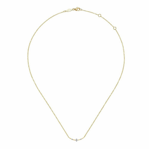 14K Yellow Gold Curved Bar Necklace with Diamond Stations - NK6111Y45JJ-Gabriel & Co.-Renee Taylor Gallery