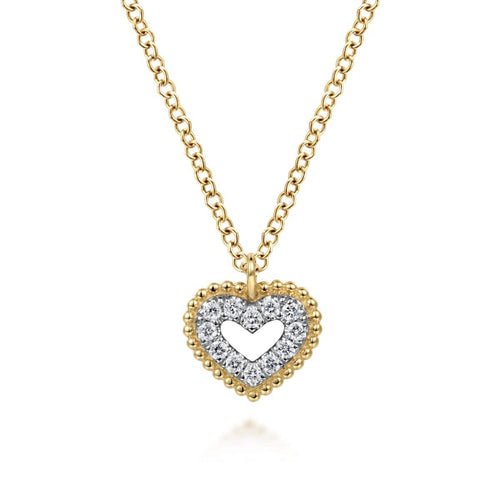14K Yellow Gold Diamond Pavé Heart Pendant Necklace with Bujukan Frame - NK6113Y45JJ-Gabriel & Co.-Renee Taylor Gallery