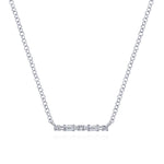 14K White Gold Baguette and Round Diamond Bar Necklace - NK6114W44JJ-Gabriel & Co.-Renee Taylor Gallery