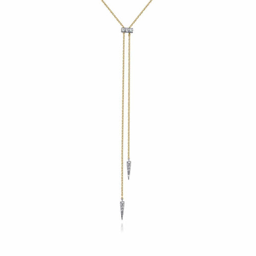 14K Yellow & White Gold Lariat Choker Necklace with Diamond Bar and Spikes - NK6123M45JJ-Gabriel & Co.-Renee Taylor Gallery