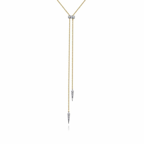 14K Yellow-White Gold Lariat Choker Necklace with Diamond Bar and Spikes - NK6123M45JJ-Gabriel & Co.-Renee Taylor Gallery