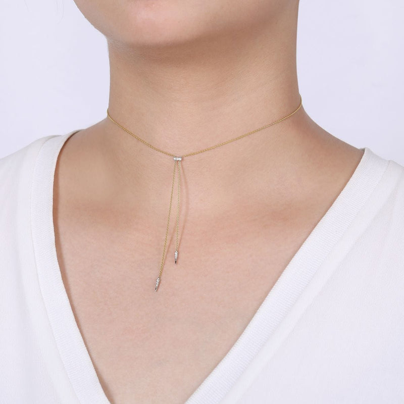 14K Yellow-White Gold Lariat Choker Necklace with Diamond Bar and Spikes - NK6123M45JJ-Gabriel & Co.-Renee Taylor Gallery