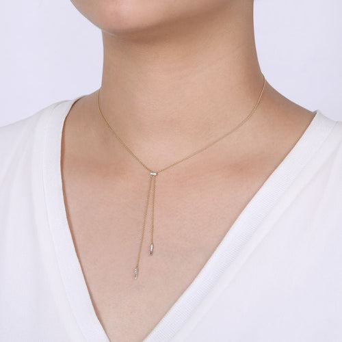 14K Yellow & White Gold Lariat Choker Necklace with Diamond Bar and Spikes - NK6123M45JJ-Gabriel & Co.-Renee Taylor Gallery