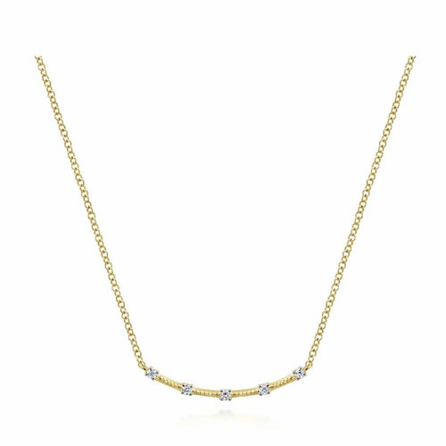 14K Yellow Gold Curved Bar Necklace with Diamond Stations - NK6137Y45JJ-Gabriel & Co.-Renee Taylor Gallery