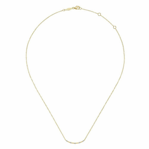 14K Yellow Gold Curved Bar Necklace with Diamond Stations - NK6137Y45JJ-Gabriel & Co.-Renee Taylor Gallery