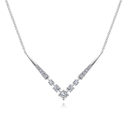 14K White Gold Diamond Chevron Necklace - NK6188W45JJ-Gabriel & Co.-Renee Taylor Gallery