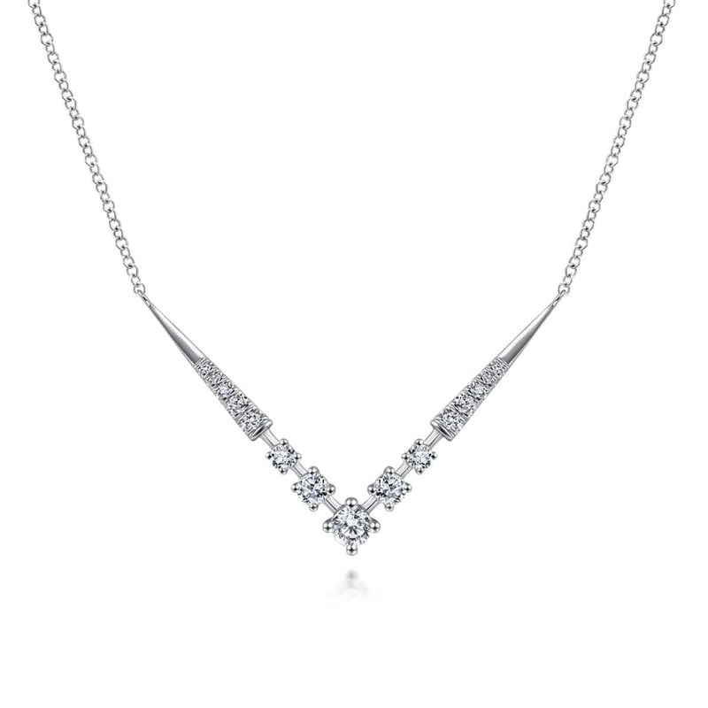 14K White Gold Diamond Chevron Necklace - NK6188W45JJ-Gabriel & Co.-Renee Taylor Gallery
