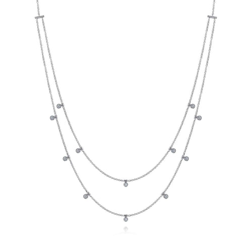 14K White Gold Two Row Necklace with Diamond Drops - NK6338W45JJ-Gabriel & Co.-Renee Taylor Gallery