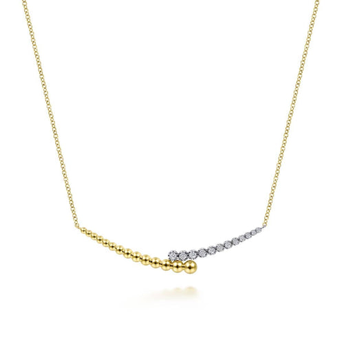 14K Yellow-White Gold Diamond Pavé and Bujukan Curved Bar Necklace - NK6362M45JJ-Gabriel & Co.-Renee Taylor Gallery