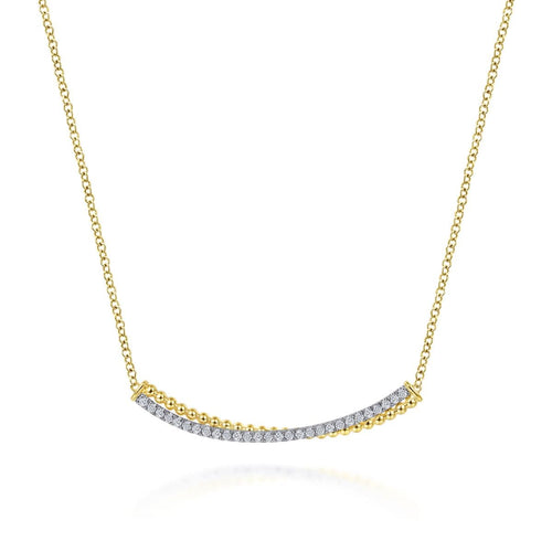14K Yellow & White Gold Bujukan and Diamond Pavé Curved Bar Necklace - NK6367M45JJ-Gabriel & Co.-Renee Taylor Gallery