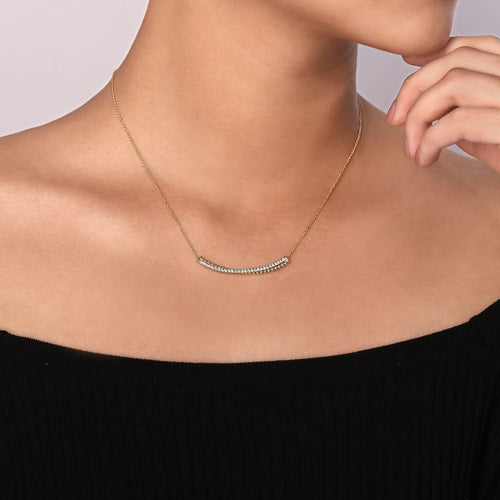 14K Yellow & White Gold Bujukan and Diamond Pavé Curved Bar Necklace - NK6367M45JJ-Gabriel & Co.-Renee Taylor Gallery
