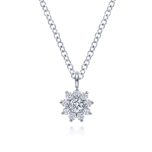 14K White Gold Diamond Flower Pendant Necklace - NK6416W45JJ-Gabriel & Co.-Renee Taylor Gallery
