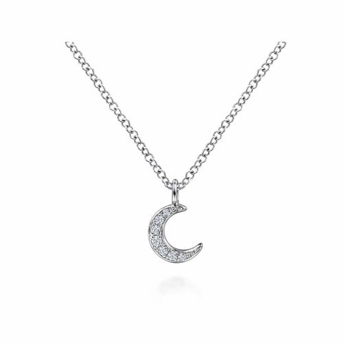 14K White Gold Diamond Pavé Moon Pendant Necklace - NK6422W45JJ-Gabriel & Co.-Renee Taylor Gallery