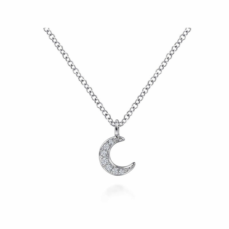 14K White Gold Diamond Pavé Moon Pendant Necklace - NK6422W45JJ-Gabriel & Co.-Renee Taylor Gallery