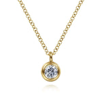 14K Yellow Gold Round White Sapphire Pendant Necklace - NK6472Y4JWS-Gabriel & Co.-Renee Taylor Gallery