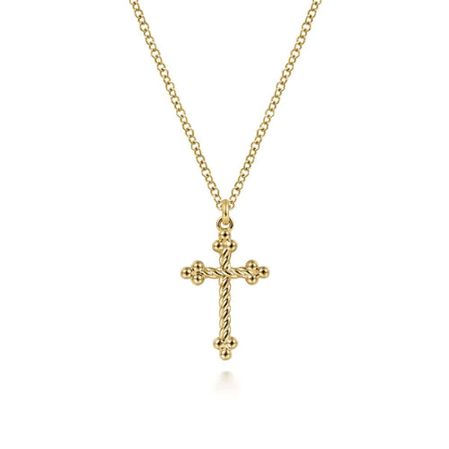 14K Yellow Gold Twisted Rope Cross Pendant Necklace - NK6492Y4JJJ-Gabriel & Co.-Renee Taylor Gallery