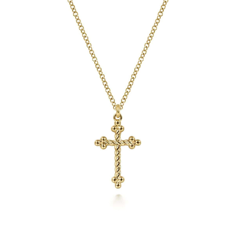 14K Yellow Gold Twisted Rope Cross Pendant Necklace - NK6492Y4JJJ-Gabriel & Co.-Renee Taylor Gallery