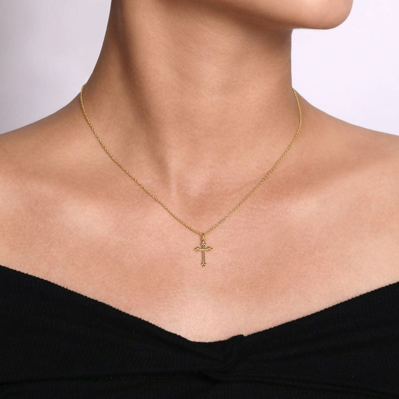 14K Yellow Gold Twisted Rope Cross Pendant Necklace - NK6492Y4JJJ-Gabriel & Co.-Renee Taylor Gallery