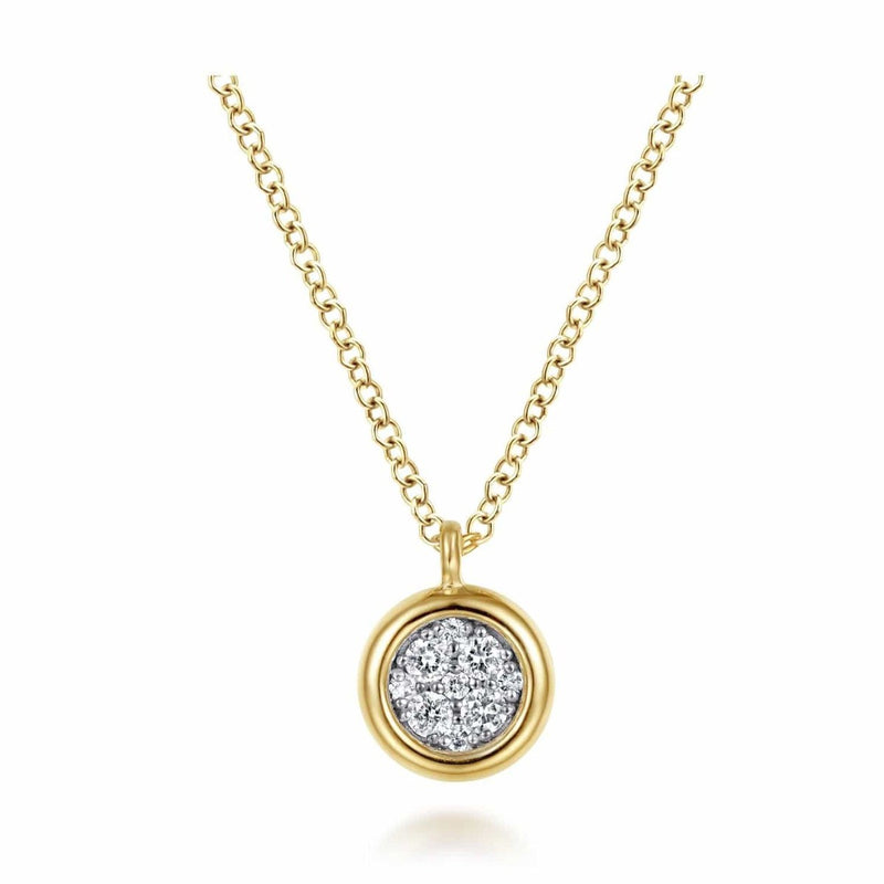 14K Yellow & White Gold Round Pavé Diamond Cluster Pendant Necklace with Bezel Frame - NK6497M45JJ-Gabriel & Co.-Renee Taylor Gallery
