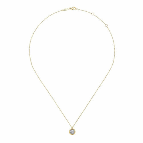 14K Yellow & White Gold Round Pavé Diamond Cluster Pendant Necklace with Bezel Frame - NK6497M45JJ-Gabriel & Co.-Renee Taylor Gallery