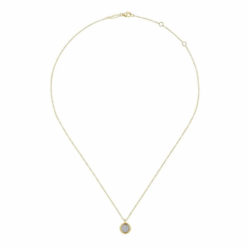 14K Yellow & White Gold Round Pavé Diamond Cluster Pendant Necklace with Bezel Frame - NK6497M45JJ-Gabriel & Co.-Renee Taylor Gallery