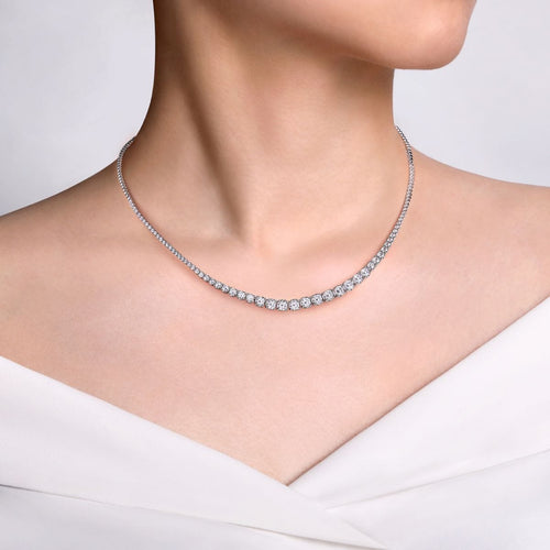 14K White Gold Graduated Diamond Necklace - NK6594W45JJ-Gabriel & Co.-Renee Taylor Gallery