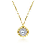 14K Yellow Gold Round Diamond Halo Pendant Necklace with Bezel Frame - NK6617Y45JJ-Gabriel & Co.-Renee Taylor Gallery