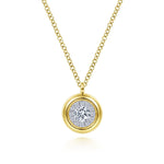 14K Yellow Gold Round Diamond Halo Pendant Necklace with Bezel Frame - NK6617Y45JJ-Gabriel & Co.-Renee Taylor Gallery