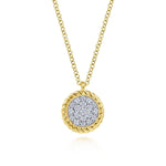 14K Yellow Gold Round Diamond Pavé Pendant Necklace with Twisted Rope Frame - NK6624Y45JJ-Gabriel & Co.-Renee Taylor Gallery