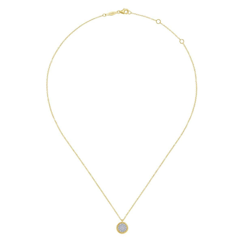 14K Yellow Gold Round Diamond Pavé Pendant Necklace with Twisted Rope Frame - NK6624Y45JJ-Gabriel & Co.-Renee Taylor Gallery